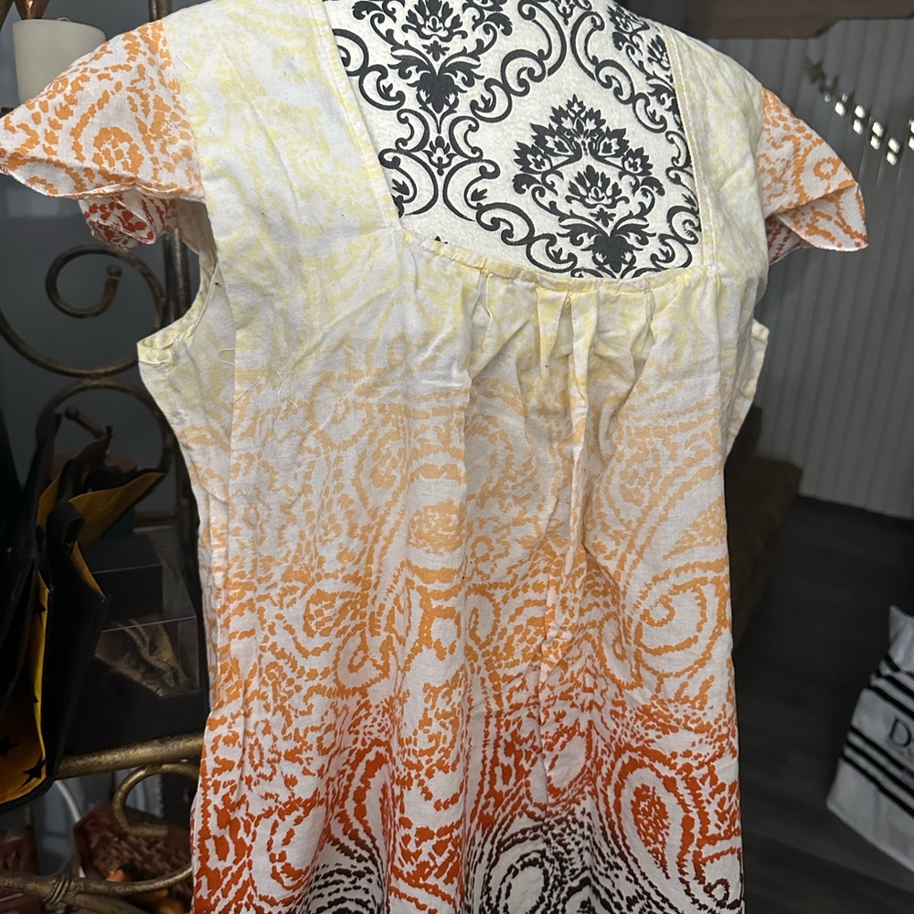Ashley Stewart Ombre Paisley Cap-Sleeve Tunic in Yellow and Orange